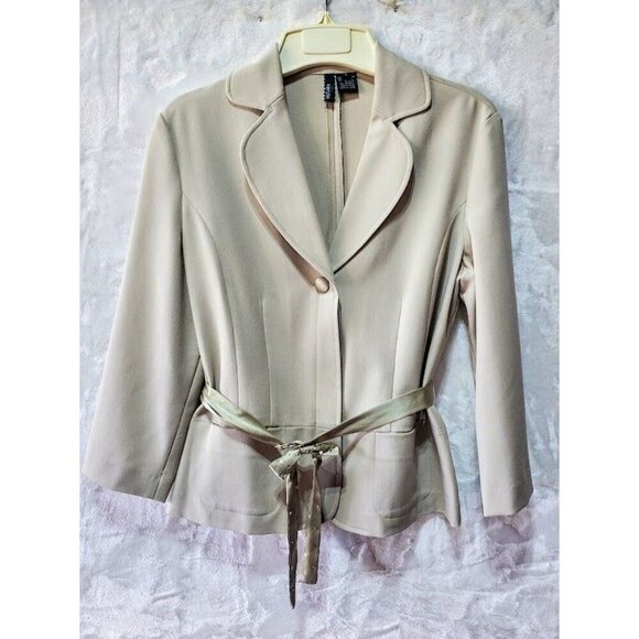 Kenzie Elegant Beige Blazer With Sequined Embellished Bow Tie Belt Women's 4 - Picture 1 of 8